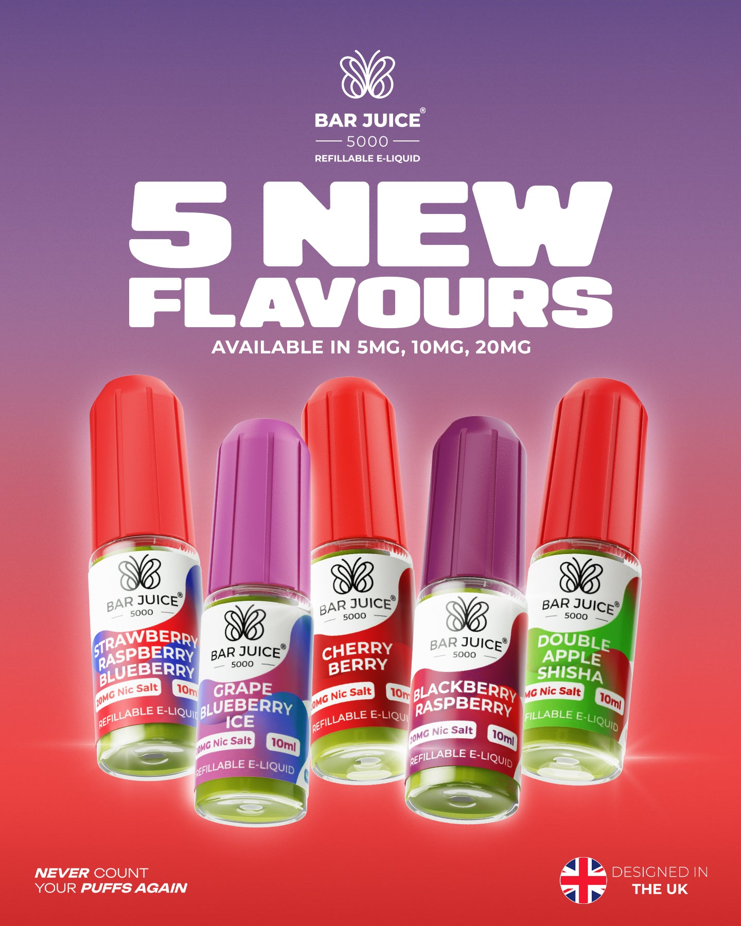 *NEW* All 5 new flavours in 5mg, 10mg and 20mg + FREE Tester Station