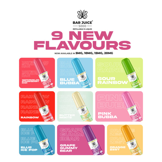 *NEW* 10 bottles of all 9 new flavours in 5mg, 10mg, 15mg & 20mg